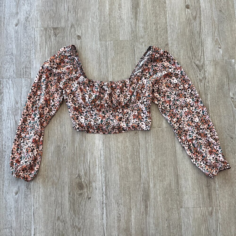 Womens Wild Fable Brown Floral Print Cropped Blouse - M